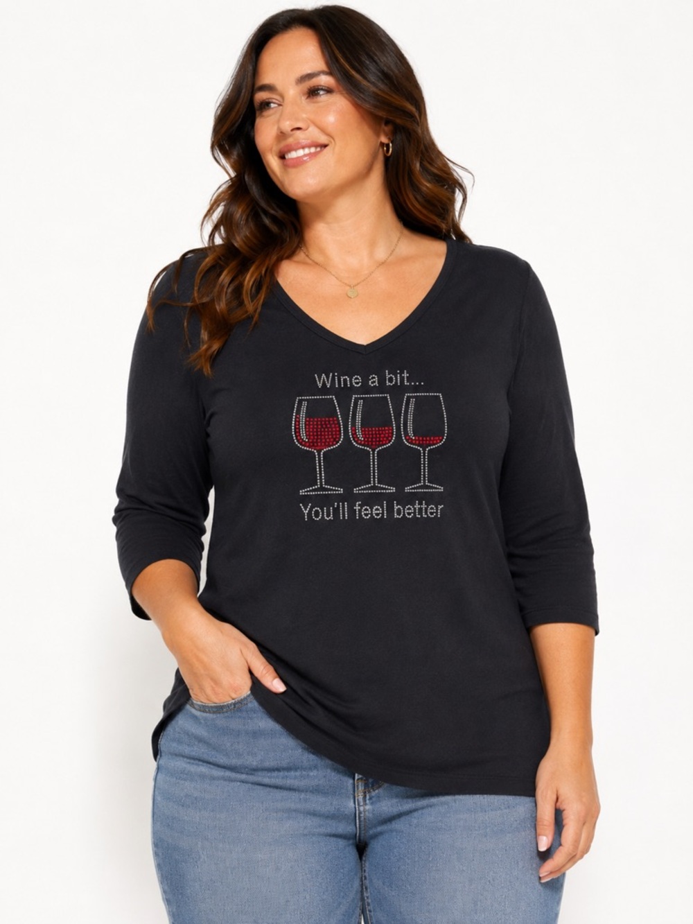 Chris’s Stuff “Wine a Bit… You’ll Feel Better” Rhinestone Graphic Tee